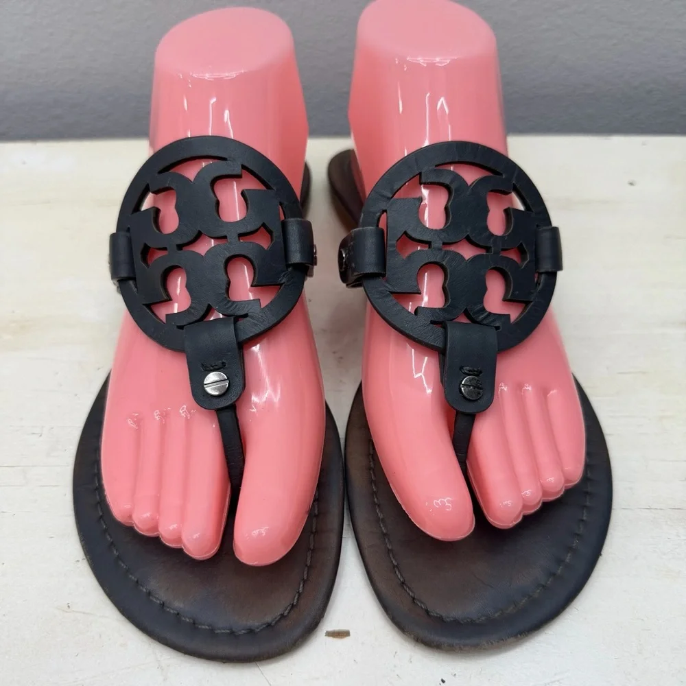 Tory Burch Dark Grey Leather Miller Sandals 9.5